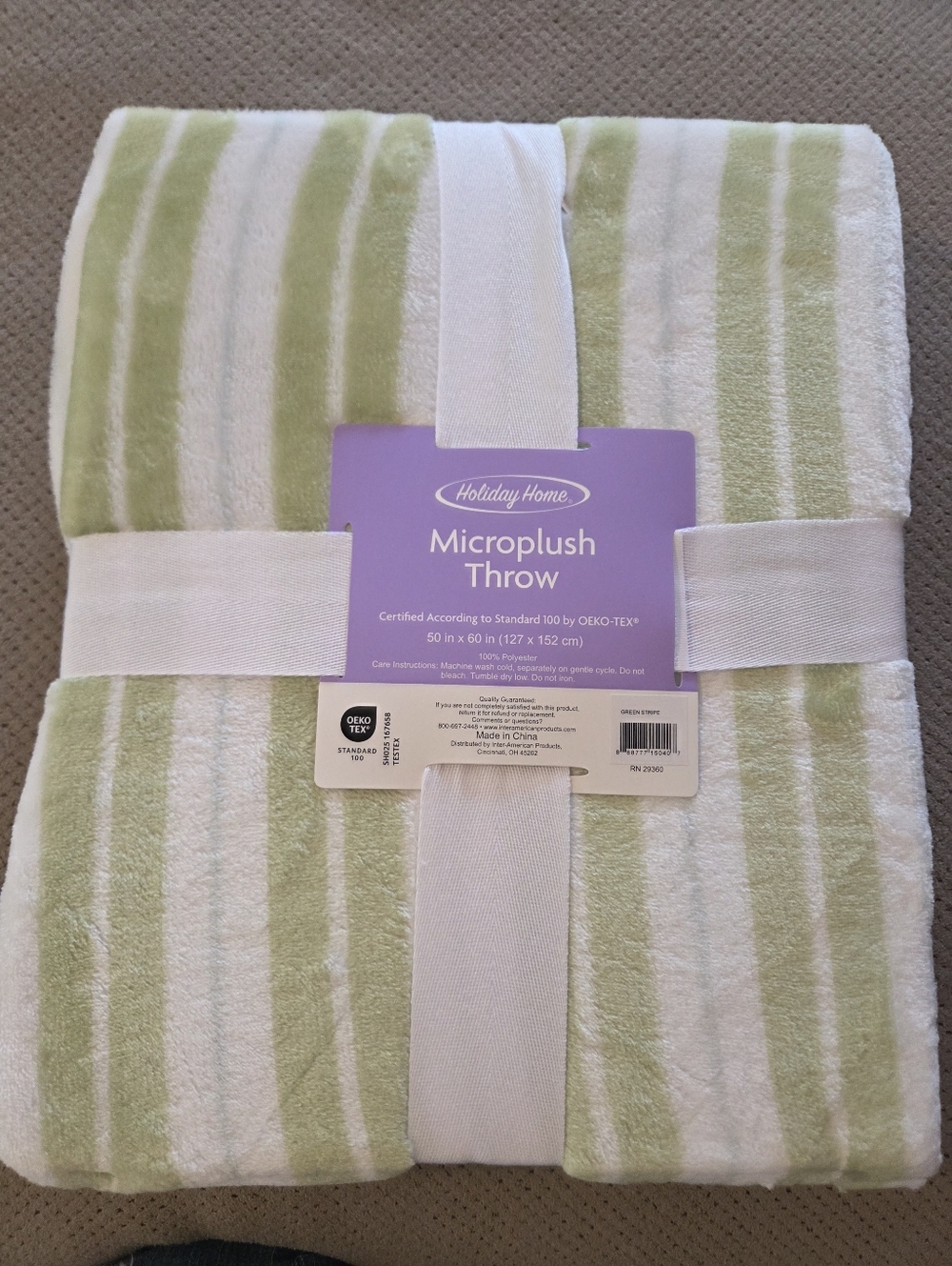 New Holiday Home® Striped Microplush Throw Blanket - Green White  - 50 x 60 in